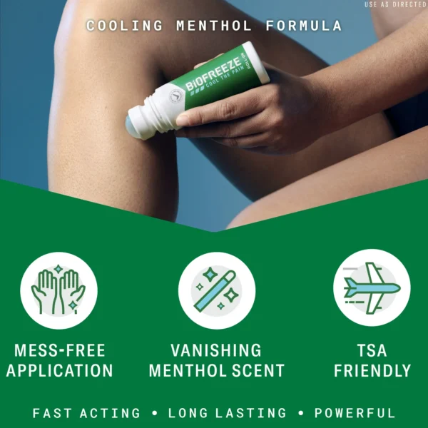 Biofreeze Roll-On Pain-Relieving Gel 3 FL OZ, Green (Pack Of 2) Topical Pain Reliever For Muscles And Joints From Arthritis, Backache, Strains, Bruises, & Sprains - Image 3