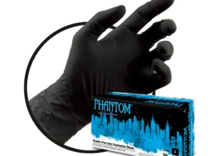 Adenna Black Phantom Latex PF exam gloves- Medium, 1 Box