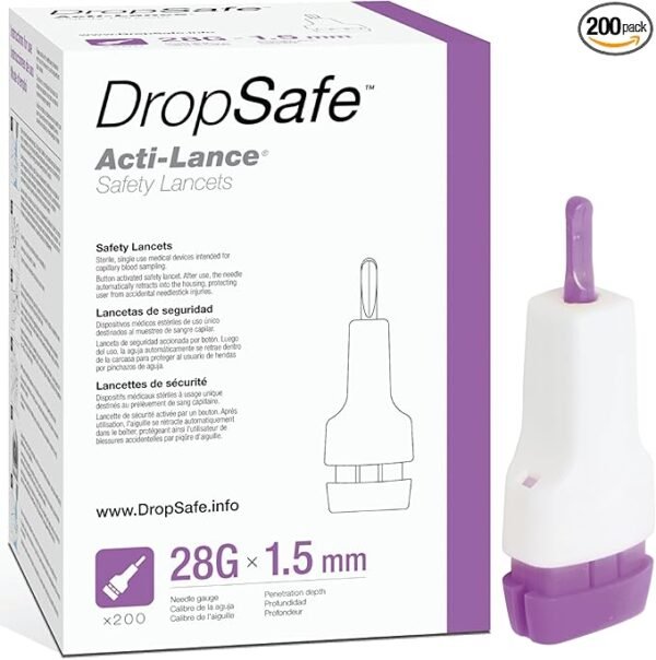 Push Button Safety Lancets Acti-Lance 28 Gauge Sterile - Purple, 100 Count