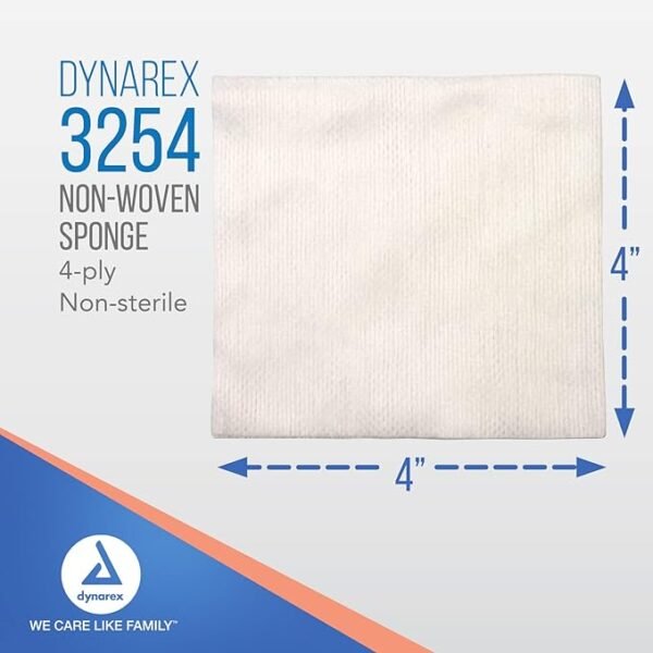 Dynarex Non-Woven Sponges, Non-Sterile, Gauze Sponges, for Cleansing, Prepping and Dressing, Highly-Absorbent and with Less Linting, 4"x 4", 4 Ply, 5 Boxes of 200 - Image 2