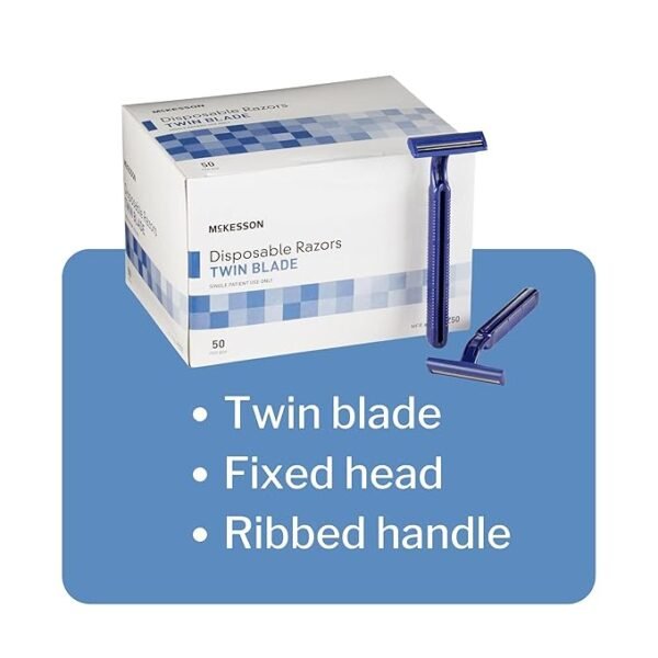Disposable Razors [50 Count] – Twin Blade Bulk Shaving Razors for Men & Women, Stainless Steel, Blue, Single-Use for Medical Clinics, Tattoo, Travel, Camping & Salon Care - Image 2