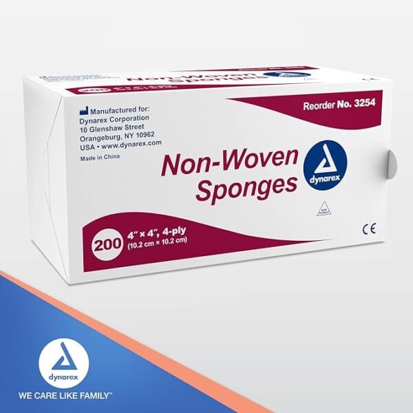 Dynarex Non-Woven Sponges, Non-Sterile, Gauze Sponges, for Cleansing, Prepping and Dressing, Highly-Absorbent and with Less Linting, 4"x 4", 4 Ply, 5 Boxes of 200 - Image 7