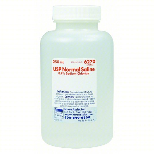 Sterile Saline 0.9% Chloride ( Normal Saline ) 250 ML Bottle.