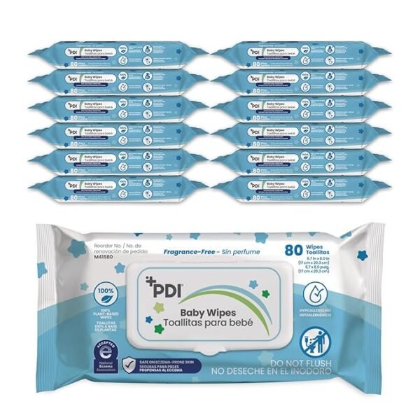 PDI Baby Wipes, Hypoallergenic, Eczema Safe, Fragrance Free, Plant-Based Wipes, Flip-Top Lid, 12 Packs of 80 Wipes Each (960Total Wipes) - Image 3