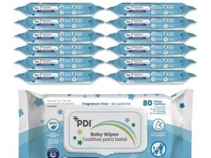 PDI Baby Wipes, Hypoallergenic, Eczema Safe, Fragrance Free, Plant-Based Wipes, Flip-Top Lid, 12 Packs of 80 Wipes Each (960Total Wipes)