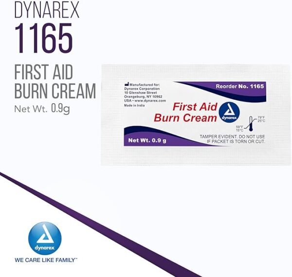Dynarex First Aid Burn Cream - Burn Ointment For Minor Cuts, Wounds, Burns - Single Dose Water-Based Formula with Benzalkonium Chloride - For Medical & Home Care - 0.9g Packets, Box of 144 - Image 2