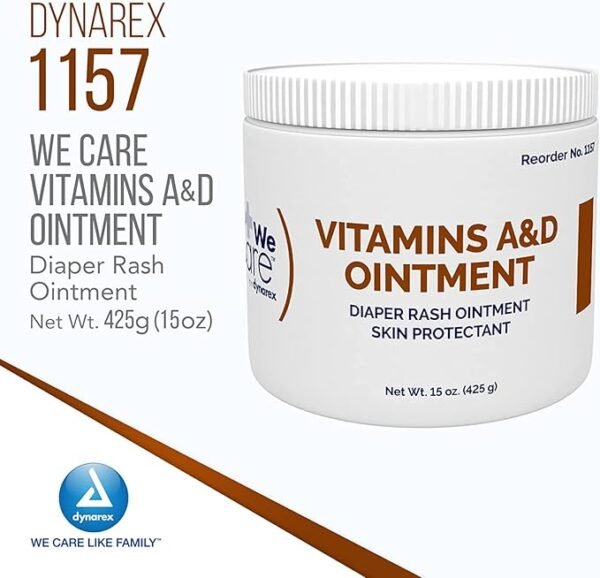 Dynarex Vitamins A & D Ointment, Ointment with Vitamin A and Vitamin D Skin Protectant, for Diaper Rash and Discomfort, White, 4-15 oz Jars of Dynarex Vitamins A & D Ointment