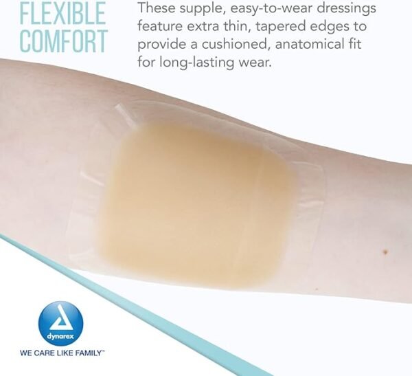Dynarex DynaDerm Hydrocolloid Dressings, Sterile Moist Bandages Used for All Kinds of Wounds, 4" x 4", Thin & Latex-Free, Peel-Down Patches - 1 Box of 10 Dressings - Image 4