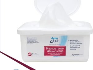 Dynarex Personal Cleansing Washcloth - Pre-Moistened Wet Wipes with Lanolin & Aloe Vera - Disposable Sheets for Incontinence, Personal Care, Make-Up Removal, 1 Tub of 46 Wipes