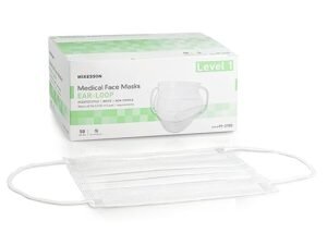 McKesson Medical Face Masks, Level 1 - Pleated with Ear Loops, Non-Sterile, White - One Size Fits Most Adults, 7 in x 3.75 in, 50 Count, 1 Pack