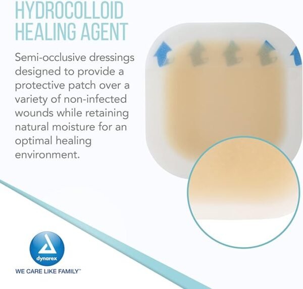 Dynarex DynaDerm Hydrocolloid Dressings, Sterile Moist Bandages Used for All Kinds of Wounds, 4" x 4", Thin & Latex-Free, Peel-Down Patches - 1 Box of 10 Dressings - Image 3