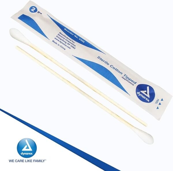 Dynarex 6-Inch Sterile Cotton Tipped Applicators - Single-Use Wooden Cotton Tip Applicators for Wound Care & Dressing, Hygiene, Make Up, Cleaning Tools, Jewelry - 1 Box of 100 Pouches, 2 per Pouch - Image 6