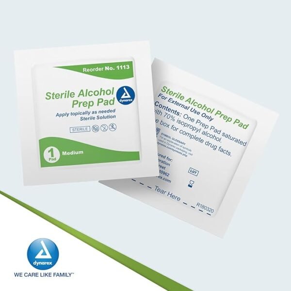 Dynarex Alcohol Prep Pads, Medical-Grade and Non-Woven Prep Pads, Saturated with 70% Isopropyl Alcohol, Rapid-Acting Antiseptic Wipes, 1-Ply, Medium, 2 Boxes of 200 Alcohol Prep Pads - Image 6
