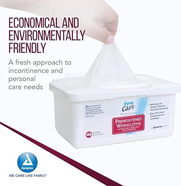 Dynarex Personal Cleansing Washcloth - Pre-Moistened Wet Wipes with Lanolin & Aloe Vera - Disposable Sheets for Incontinence, Personal Care, Make-Up Removal, 1 Tub of 46 Wipes - Image 5