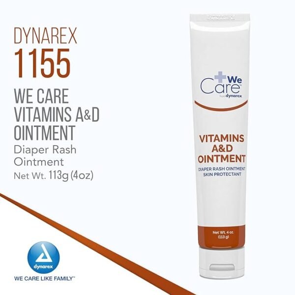 Dynarex Vitamins A & D Ointment, Ointment with Vitamin A and Vitamin D Skin Protectant, for Diaper Rash and Discomfort, White, 1 - 4 oz. Tube - Image 2
