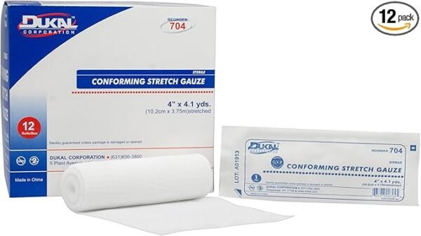 Dukal White Conforming Bandage Sterile 4" x 4-1/10 Yd 704 12 per Bag