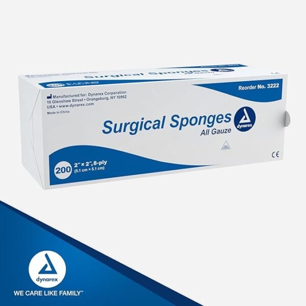 Dynarex Surgical Gauze Sponges- Absorbent Cotton Fabric With Folded Edges - Soft, Durable, Non-Sterile Dressing - 2x2", 8-Ply - Sleeve of 200 Sponges - Image 2