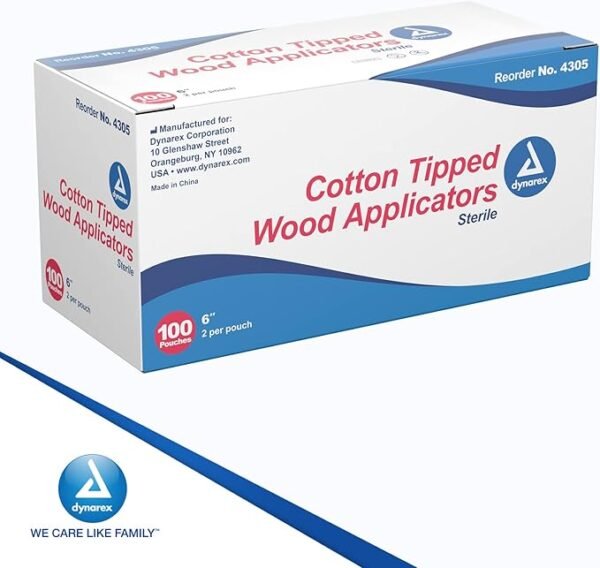 Dynarex 6-Inch Sterile Cotton Tipped Applicators - Single-Use Wooden Cotton Tip Applicators for Wound Care & Dressing, Hygiene, Make Up, Cleaning Tools, Jewelry - 1 Box of 100 Pouches, 2 per Pouch - Image 7