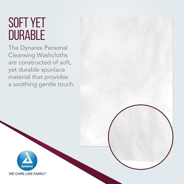 Dynarex Personal Cleansing Washcloth - Pre-Moistened Wet Wipes with Lanolin & Aloe Vera - Disposable Sheets for Incontinence, Personal Care, Make-Up Removal, 1 Tub of 46 Wipes - Image 3