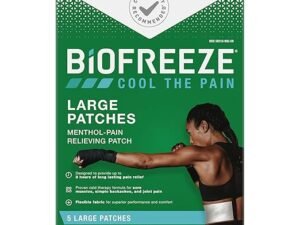 Biofreeze Large Pain Relief Patches, Menthol Pain Patches for Lower Back, Neck, Knee, & Shoulder, Comfortable & Flexible Fabric Stays in Place, FSA Eligible, 5 ct
