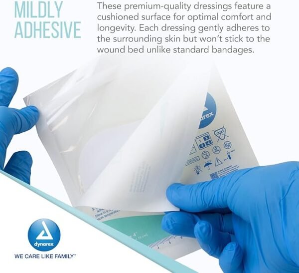 Dynarex DynaDerm Hydrocolloid Dressings, Sterile Moist Bandages Used for All Kinds of Wounds, 4" x 4", Thin & Latex-Free, Peel-Down Patches - 1 Box of 10 Dressings - Image 5