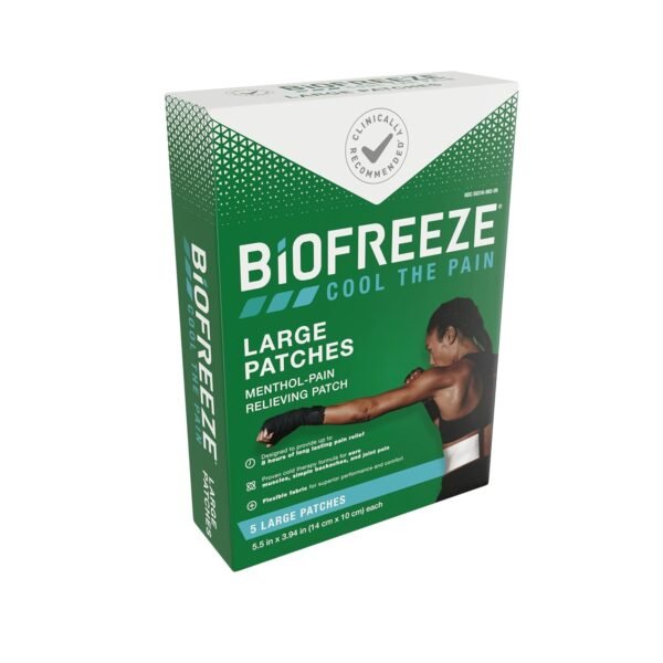 Biofreeze Large Pain Relief Patches, Menthol Pain Patches for Lower Back, Neck, Knee, & Shoulder, Comfortable & Flexible Fabric Stays in Place, FSA Eligible, 5 ct - Image 12