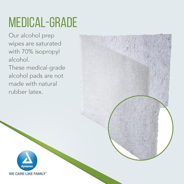 Dynarex Alcohol Prep Pads, Medical-Grade and Non-Woven Prep Pads, Saturated with 70% Isopropyl Alcohol, Rapid-Acting Antiseptic Wipes, 1-Ply, Medium, 2 Boxes of 200 Alcohol Prep Pads - Image 3