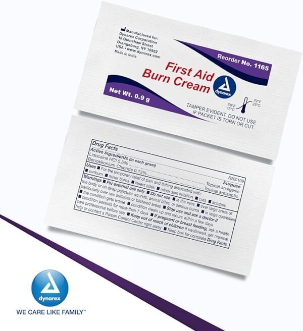 Dynarex First Aid Burn Cream - Burn Ointment For Minor Cuts, Wounds, Burns - Single Dose Water-Based Formula with Benzalkonium Chloride - For Medical & Home Care - 0.9g Packets, Box of 144 - Image 6