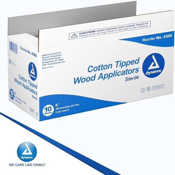 Dynarex 4305 Sterile Cotton Tipped Applicator,6" Length, Single-Use Wooden Cotton Tip Applicator for Wound Care & Dressing, Hygiene, Make Up, Cleaning Tool, Jewelry, Pack of 2000 - Image 7