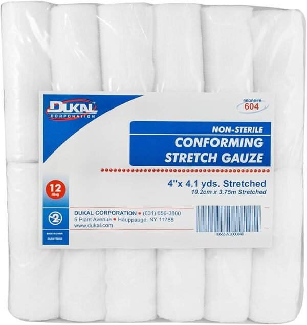 Dukal 604 Conforming Stretch Gauze, Non-Sterile, 4" Width x 4.1 Yard Length, Pack of 96 - Image 2