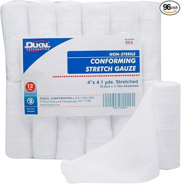 Dukal 604 Conforming Stretch Gauze, Non-Sterile, 4" Width x 4.1 Yard Length, Pack of 96
