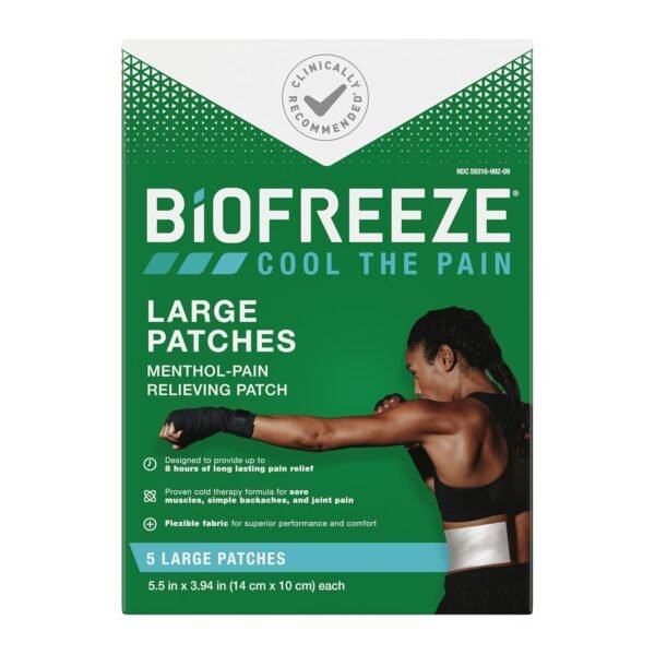 Biofreeze Large Pain Relief Patches, Menthol Pain Patches for Lower Back, Neck, Knee, & Shoulder, Comfortable & Flexible Fabric Stays in Place, FSA Eligible, 5 ct - Image 13