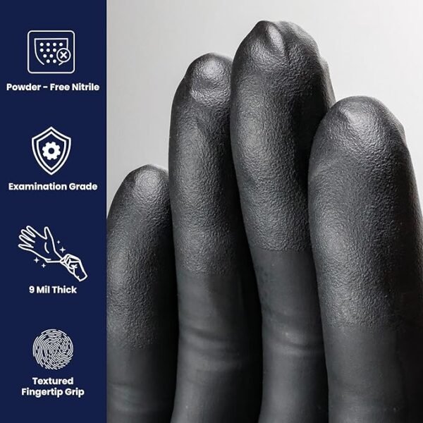 Adenna Dark Light Disposable Nitrile Gloves – 9 Mil, Heavy Duty Work Rubber Glove, Non-Latex & Powder Free, Black - Image 2