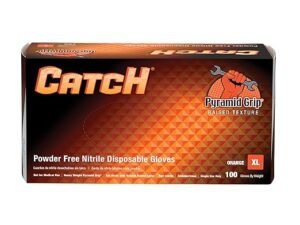 Adenna CAT458 Catch 9 Mil Powder-Free Nitrile Gloves, Raised Grip, X-Large, Orange, Box of 100