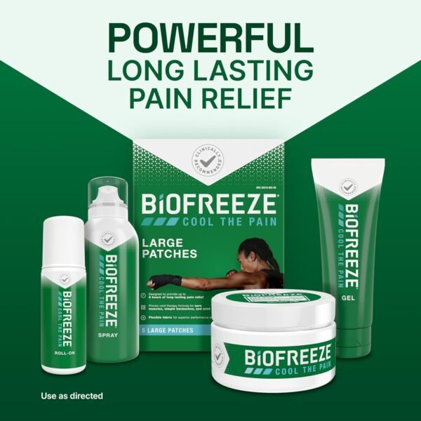 Biofreeze Large Pain Relief Patches, Menthol Pain Patches for Lower Back, Neck, Knee, & Shoulder, Comfortable & Flexible Fabric Stays in Place, FSA Eligible, 5 ct - Image 7