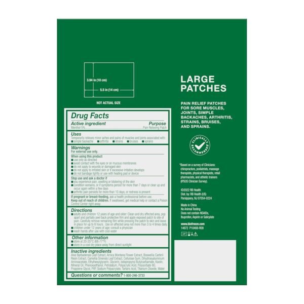 Biofreeze Large Pain Relief Patches, Menthol Pain Patches for Lower Back, Neck, Knee, & Shoulder, Comfortable & Flexible Fabric Stays in Place, FSA Eligible, 5 ct - Image 8