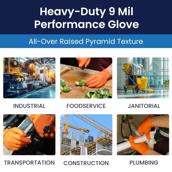 Adenna CAT458 Catch 9 Mil Powder-Free Nitrile Gloves, Raised Grip, X-Large, Orange, Box of 100 - Image 6