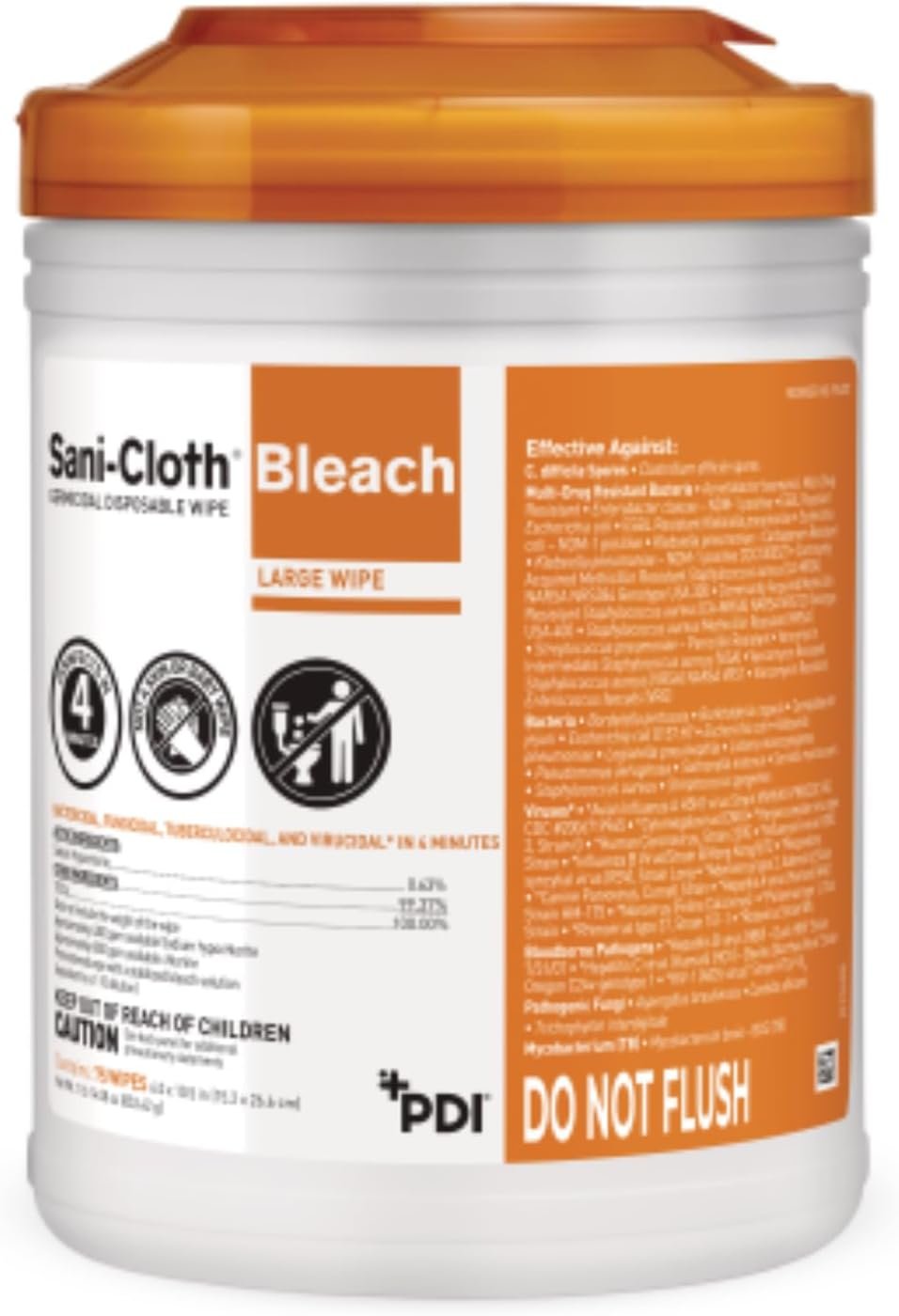 Sani-Cloth Bleach Disposable Wipes, Full Case, Hospital-Grade Surface Disinfecting Wipes for Healthcare and Bathroom, Large Wipe, 6" x 10.5", 75 Wipes per Canister, 12 Canisters Total, 900 Total Wipes - Image 6