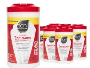 PDI Sani-Professional Sanitizing Wipes, No-Rinse Multi-Surface Cleaning for Food Contact Surfaces, Kitchens, Restuarants Tables, 95 Large 7.75" x 9" Count per Canister, Pack of 6