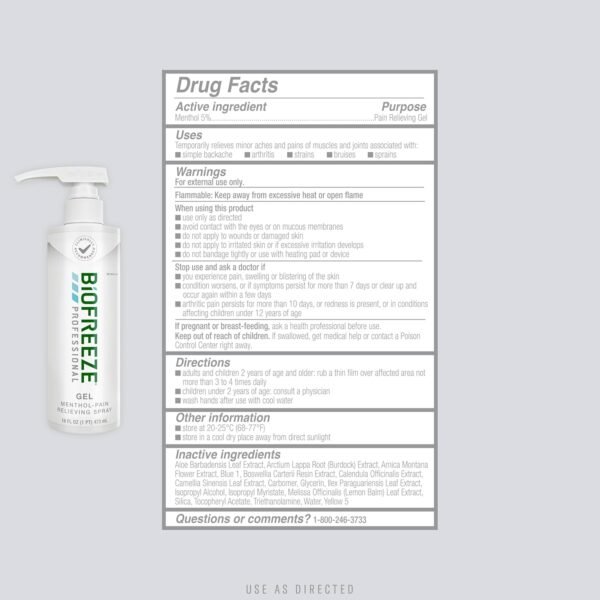 Biofreeze Professional Strength Pain Relief Gel, Arthritis Pain Reliver, Knee & Lower Back Pain Relief, Sore Muscle Relief, Neck Pain Relief, FSA Eligible, 16 FL OZ Biofreeze Menthol Gel - Image 6