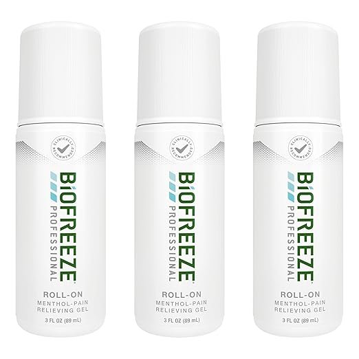 Biofreeze Professional Pain Relief Roll On for Knee, Neck, Hip, Joint, & Shoulder, Simple Backache Pain Reliever, Sore Muscle Relief, Roll-On Menthol Gel 3 Fl Oz (Pack of 3)