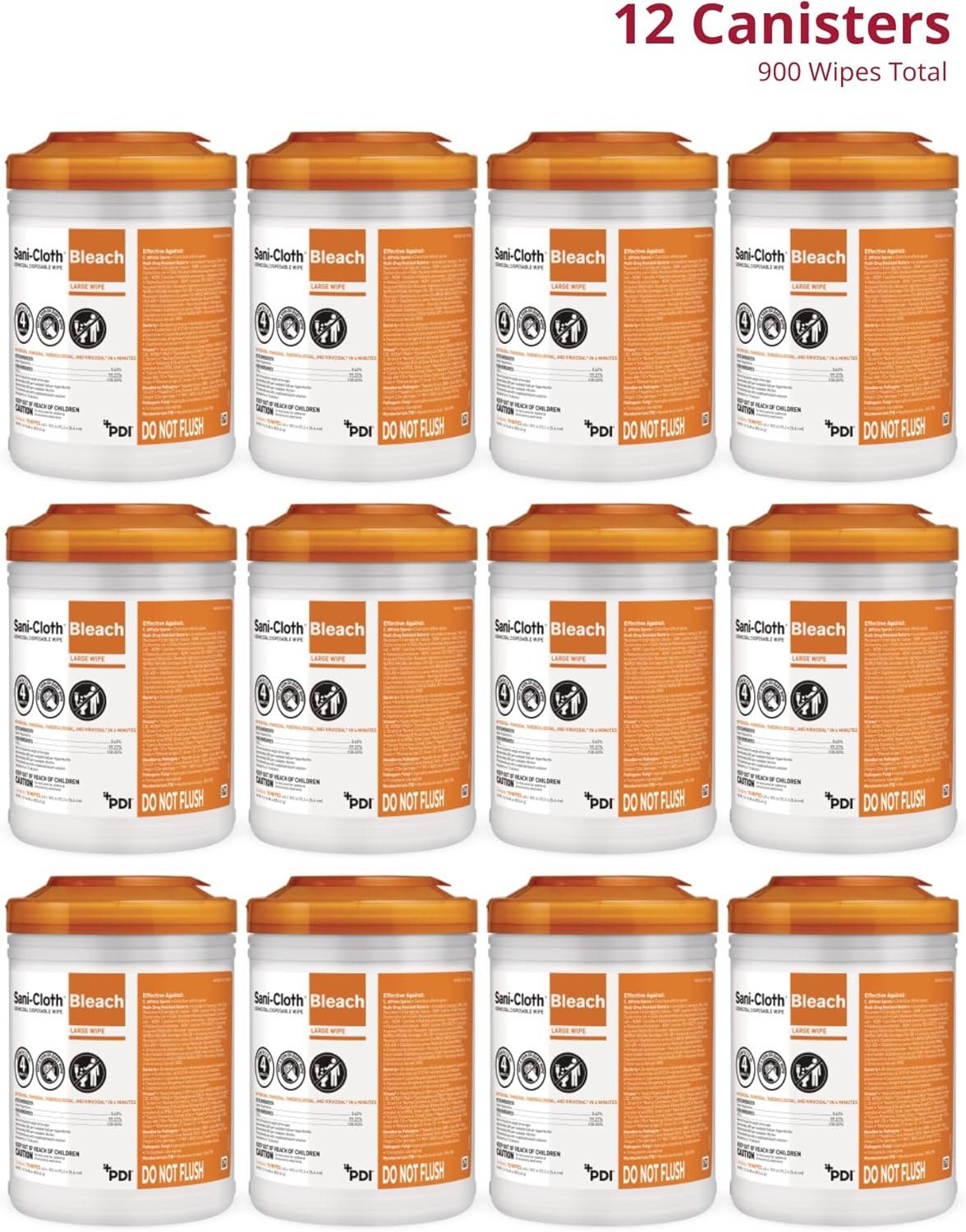 Sani-Cloth Bleach Disposable Wipes, Full Case, Hospital-Grade Surface Disinfecting Wipes for Healthcare and Bathroom, Large Wipe, 6" x 10.5", 75 Wipes per Canister, 12 Canisters Total, 900 Total Wipes - Image 5