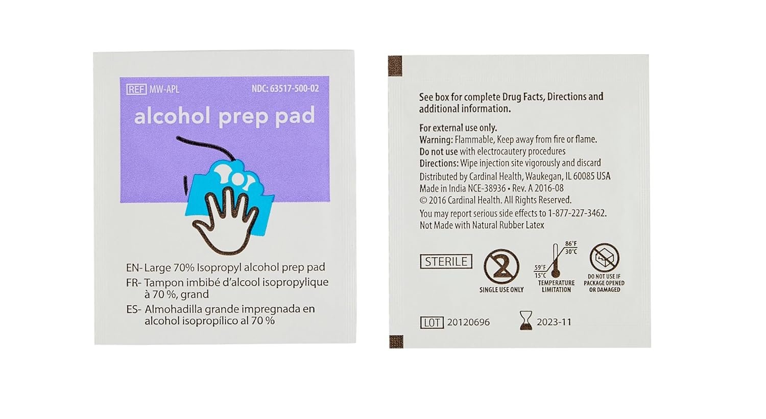 Cardinal Health MW-APL Individually Packaged 70% Isopropyl Alcohol Prep Pad - 9 x 4.5 cm - Non-Woven Pad - Topical Antiseptic - Prepare Skin for Injections - 2 Ply - Large - 1 Box of 200 Each - Image 3
