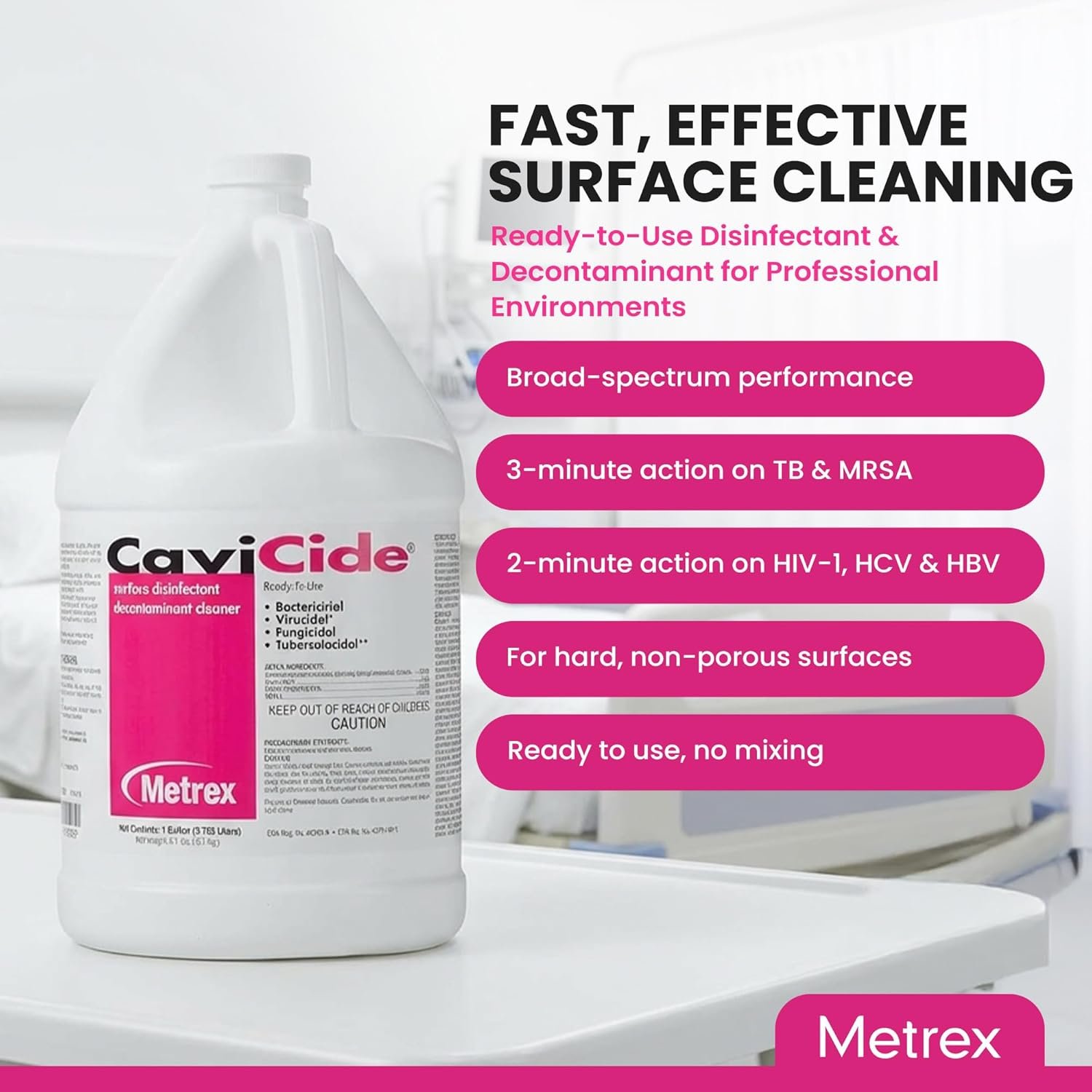 Metrex CaviCide Surface Disinfectant Cleaner, 13-1000 – Multi-Purpose Disinfectant & Cleaner for Medical Devices, NICU, Operating Rooms, Patient Care Areas, Labs, Schools – 1 Gallon (Pack of 3) - Image 2